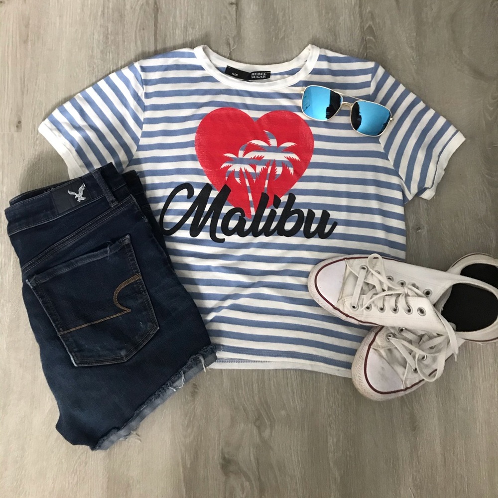 light blue stripped t shirt with print